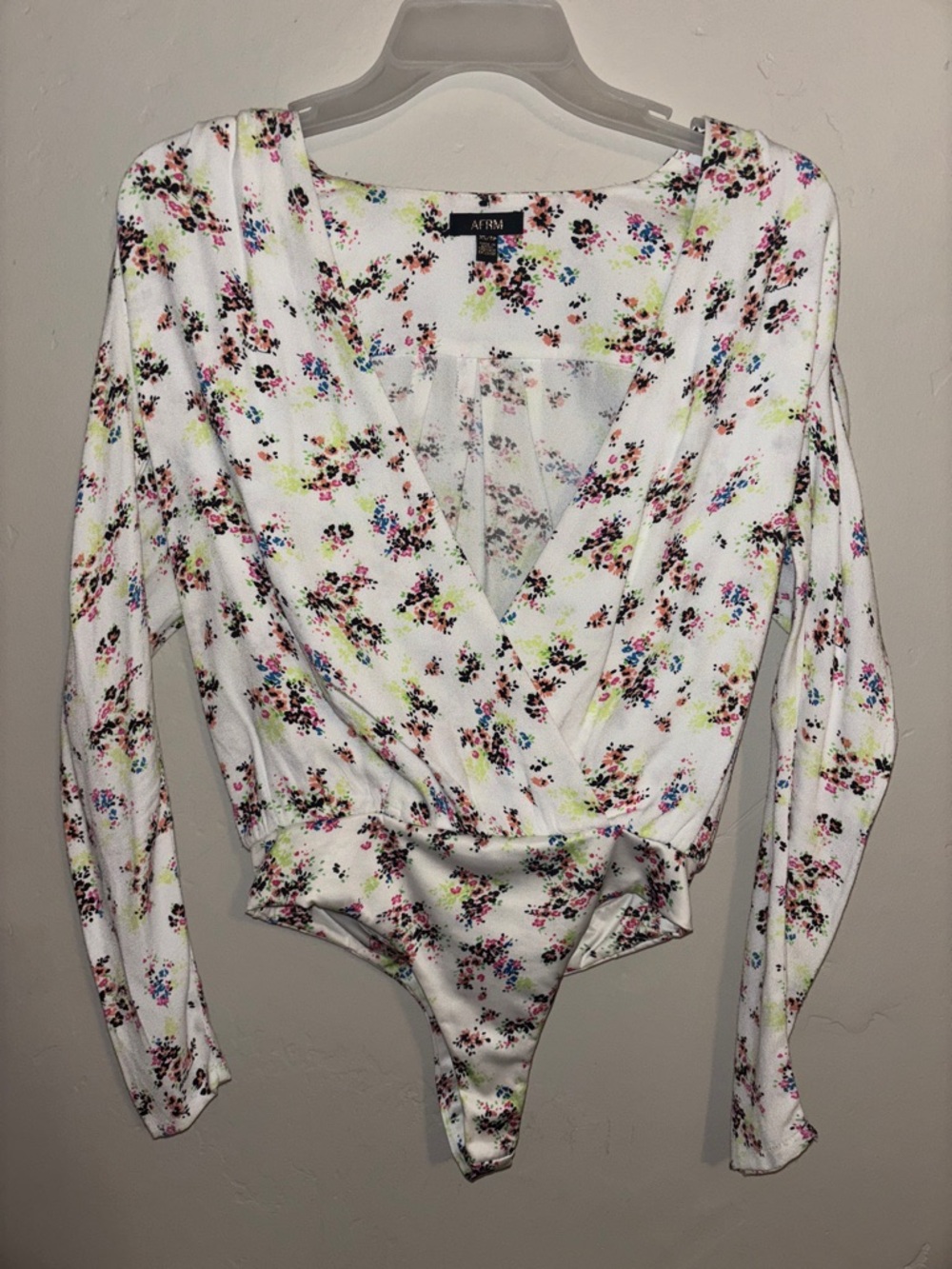 AFRM White Floral Wrap-Front Long Sleeve Bodysuit GORGEOUS
